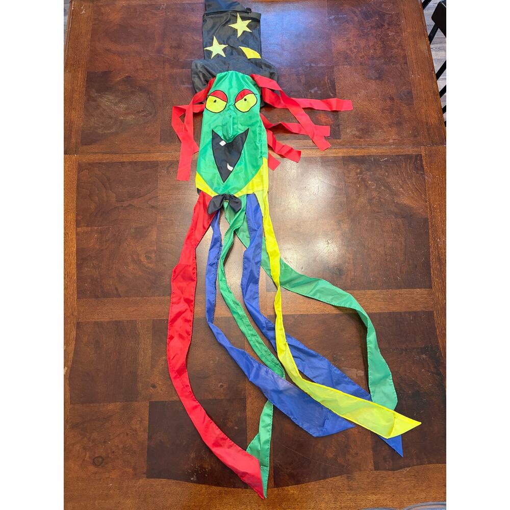 Large Hanging Witch Kite Halloween Decoration - Colorful Ribbons